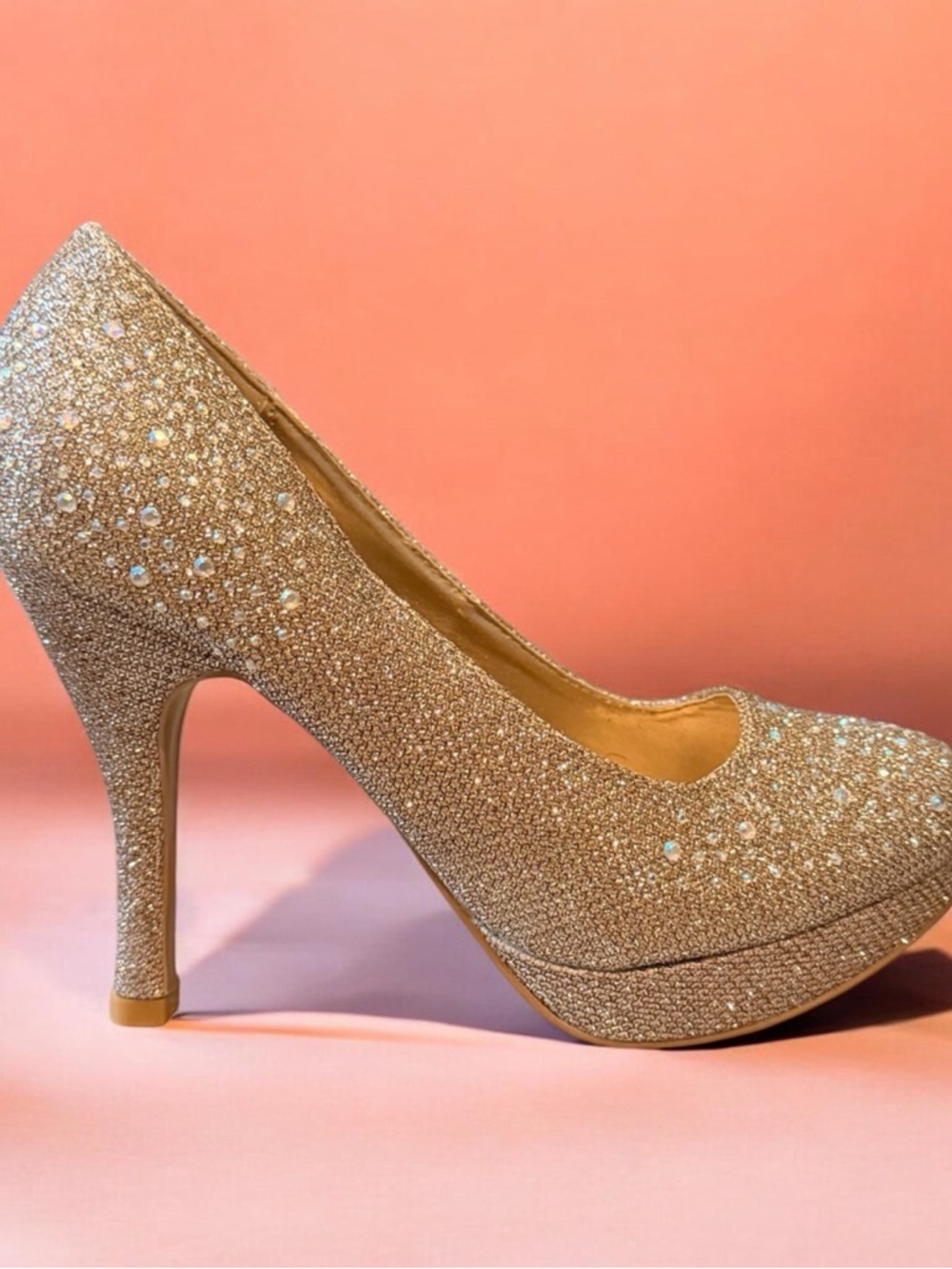 Elegant Women's Champagne Glitter High Heel Pumps